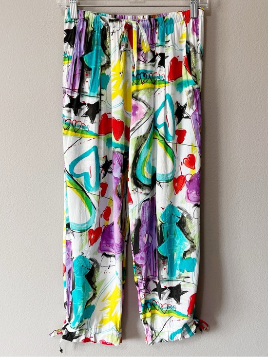 Jams World Pants - Jams World Hawaii Love Potion Colorful Heart Star Print Cropped Tie Hem Pant XS